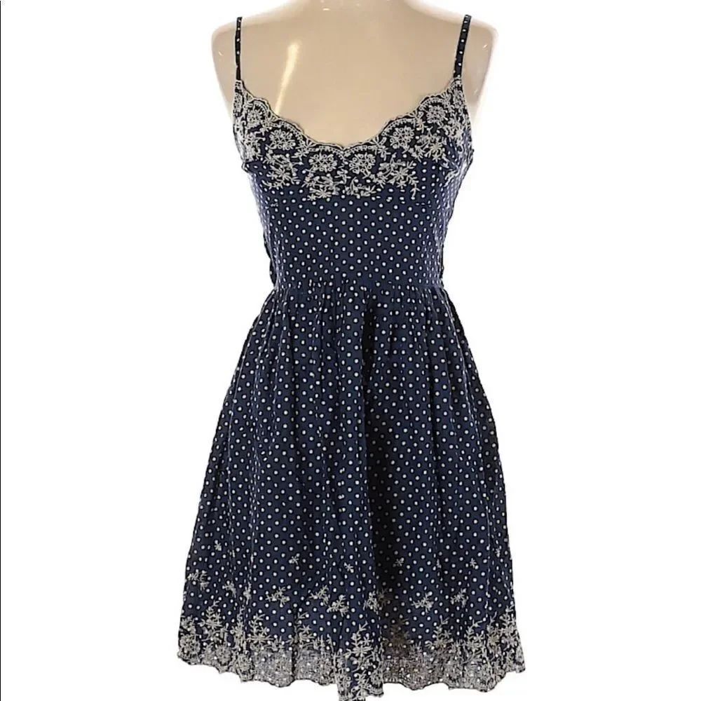 Mango embroidered polka dot mini dress size XS